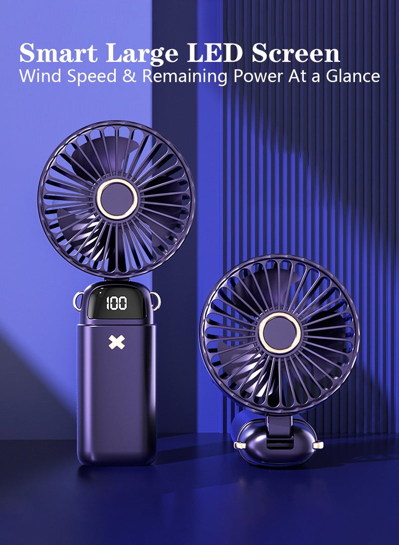 Meishida Portable Handheld Fan, Electric Desktop Fan,  6000mAh Personal Small Fan with 5 Speeds, Long Lasting and Adjustable Mini Fan with Neck Hanging for Outdoor, Travel, Home, Office - Blue - Image 3