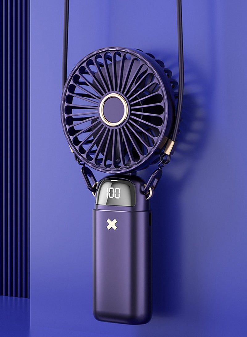Meishida Portable Handheld Fan, Electric Desktop Fan,  6000mAh Personal Small Fan with 5 Speeds, Long Lasting and Adjustable Mini Fan with Neck Hanging for Outdoor, Travel, Home, Office - Blue - Image 1