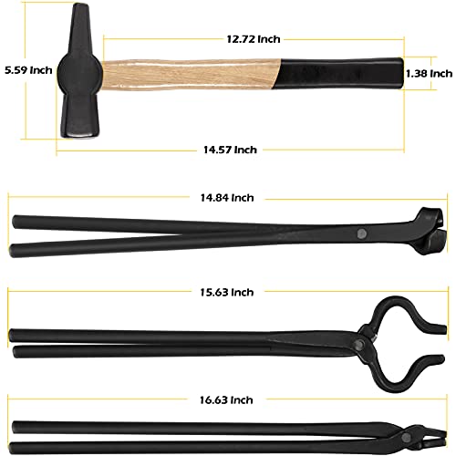 Bonbo Knife Making Tongs Set and Blacksmiths’ Hammer 0000811-1000 Perfect for Assembled Bladesmith Blacksmith Forge Tong Tools Set Vise Tools Anvil Hammer (4-Pieces) - Image 2