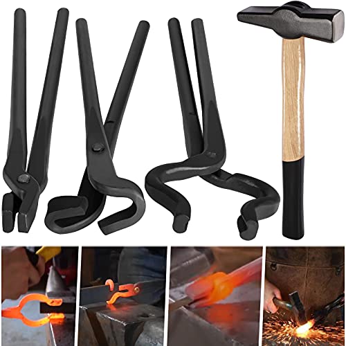 Bonbo Knife Making Tongs Set and Blacksmiths’ Hammer 0000811-1000 Perfect for Assembled Bladesmith Blacksmith Forge Tong Tools Set Vise Tools Anvil Hammer (4-Pieces) - Image 1