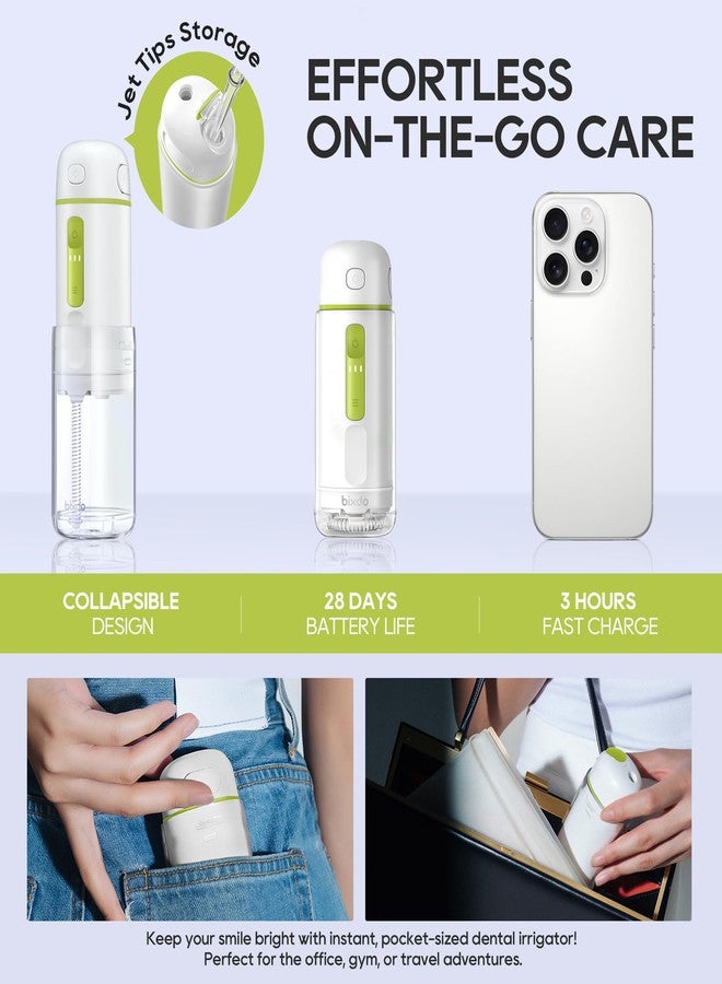 bixdo Water Flosser Portable for Travel - Mini Water Flosser with 3 Modes, IPX7 Waterproof, 360° Nozzles, Cordless Water Dental Flosser for Teeth Cleaning Flossing for Adults, Braces & Sensitive Gums - Image 2