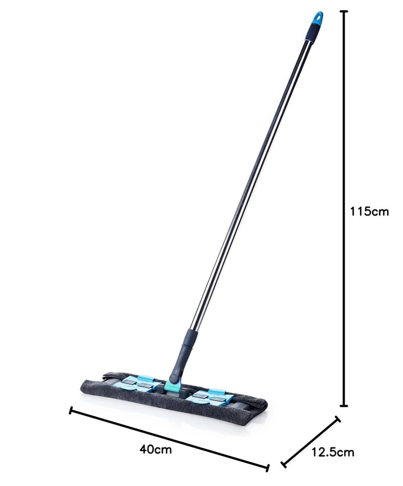 Sukhrup Microfibre Flat with Adjustable Long Handle Grip, Washable Reusable Cleaning Clip Pad for Floors Cleaning Wet Dry Kitchen for Floor Tile Marble Marble, Blue and Grey - Image 5