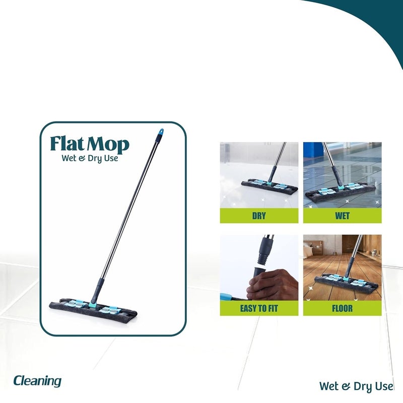 Sukhrup Microfibre Flat with Adjustable Long Handle Grip, Washable Reusable Cleaning Clip Pad for Floors Cleaning Wet Dry Kitchen for Floor Tile Marble Marble, Blue and Grey - Image 3