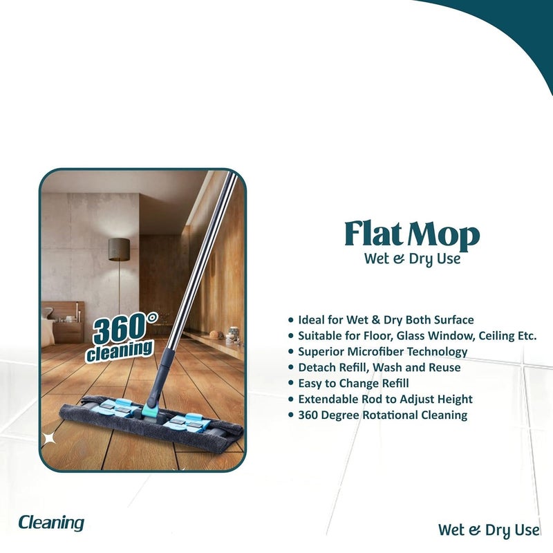 Sukhrup Microfibre Flat with Adjustable Long Handle Grip, Washable Reusable Cleaning Clip Pad for Floors Cleaning Wet Dry Kitchen for Floor Tile Marble Marble, Blue and Grey - Image 4