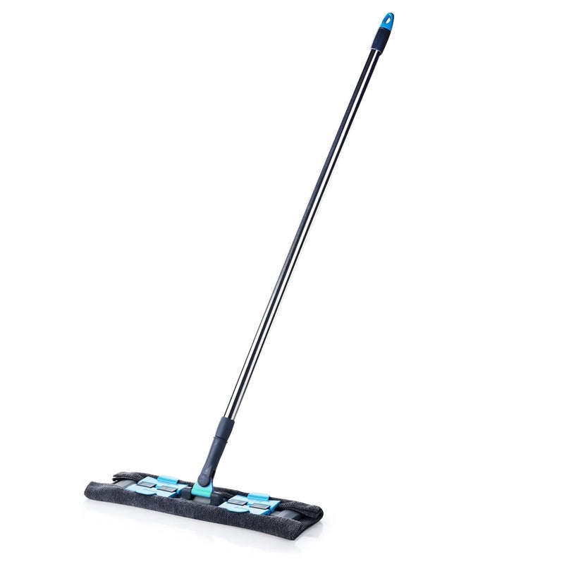 Sukhrup Microfibre Flat with Adjustable Long Handle Grip, Washable Reusable Cleaning Clip Pad for Floors Cleaning Wet Dry Kitchen for Floor Tile Marble Marble, Blue and Grey - Image 1