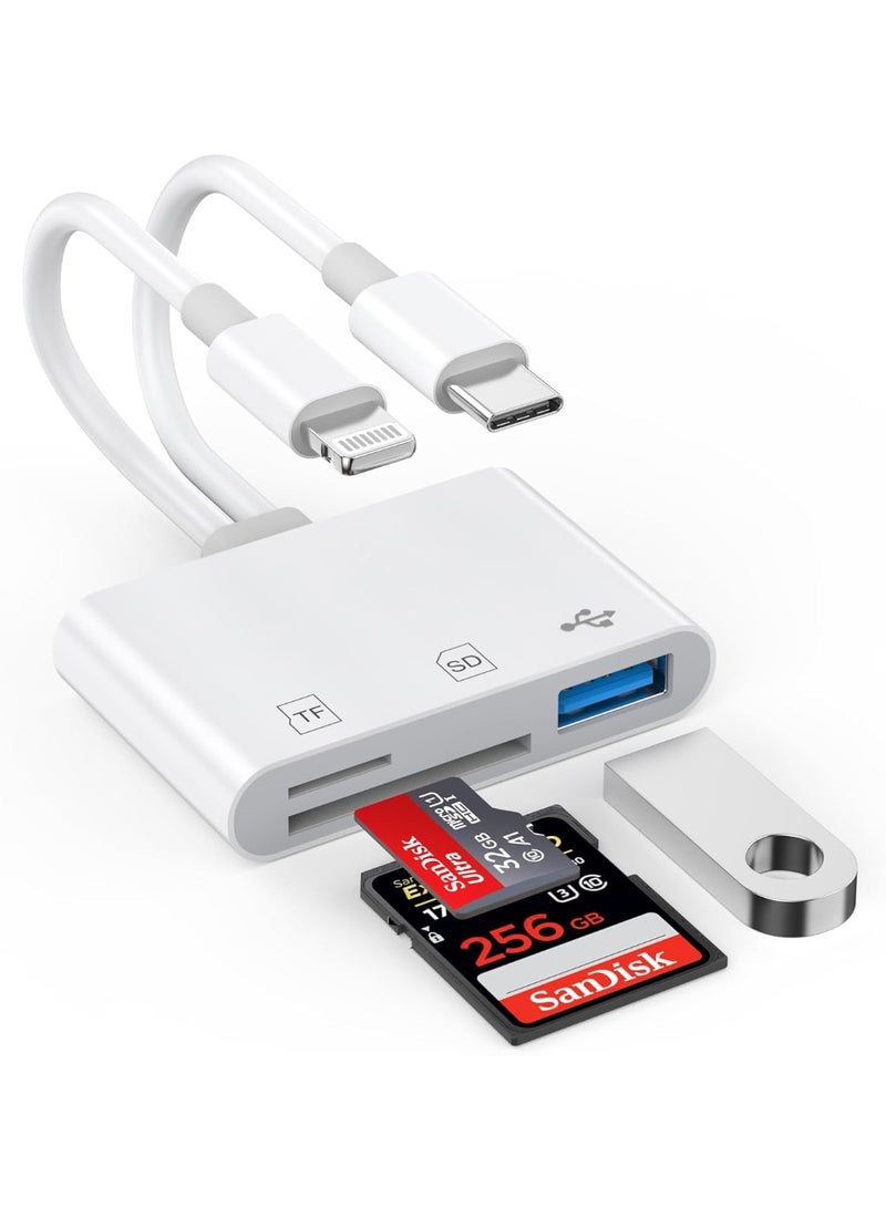 2-in-1 USB-C & Lightning SD Card Reader Adapter for iPhone, iPad & Type-C Devices, High-Speed SD & Micro SD (TF) Memory Card Reader, USB OTG Adapter with USB 3.0 Port, Plug & Play Data Transfer Converter for Photos, Videos, Camera Files & Flash Drive Access - Image 1