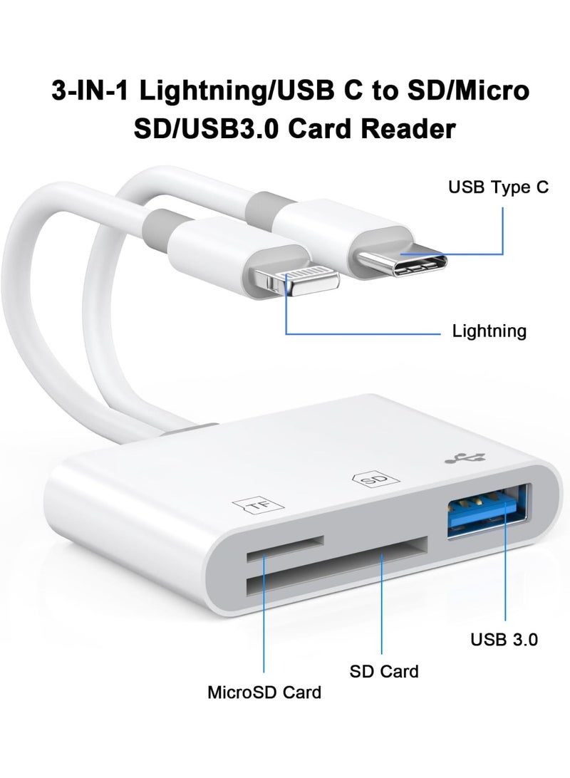 2-in-1 USB-C & Lightning SD Card Reader Adapter for iPhone, iPad & Type-C Devices, High-Speed SD & Micro SD (TF) Memory Card Reader, USB OTG Adapter with USB 3.0 Port, Plug & Play Data Transfer Converter for Photos, Videos, Camera Files & Flash Drive Access - Image 2