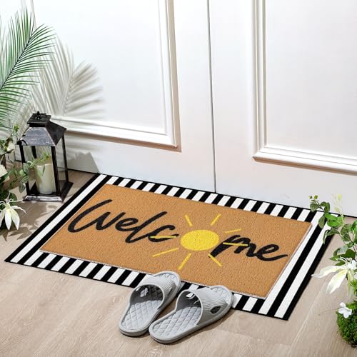 Tinideya 2 Pcs Door Mat Welcome Non Slip Coir Mats Floor Layering Doormats Seasonal for Front Porch Entryway DecorGolden Sun - Image 3