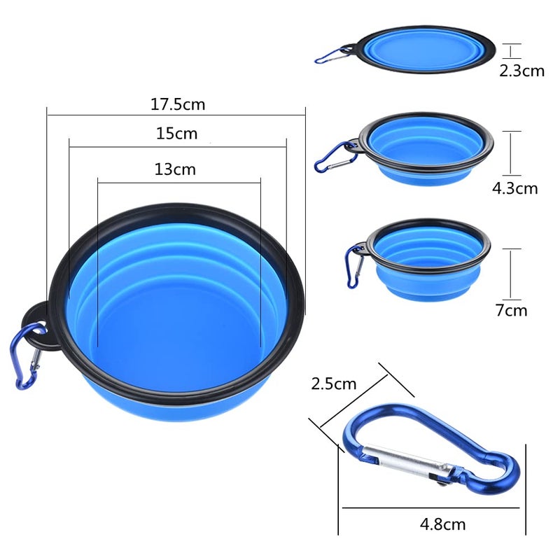 FDSHIP Collapsible Silicone Dog Bowl (Large Size) Foldable Expandable Cup Dish for Pet Cat Food Water Feeding, Portable Travel Bowl with a Free Hook - Blue - Image 2