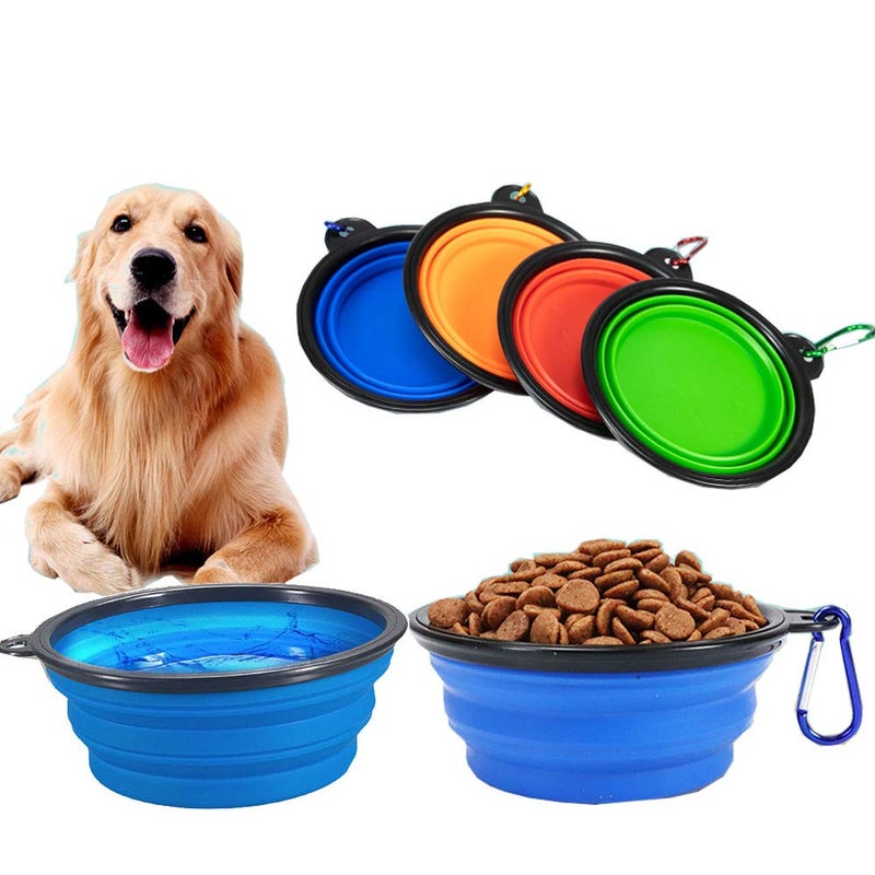 FDSHIP Collapsible Silicone Dog Bowl (Large Size) Foldable Expandable Cup Dish for Pet Cat Food Water Feeding, Portable Travel Bowl with a Free Hook - Blue - Image 5