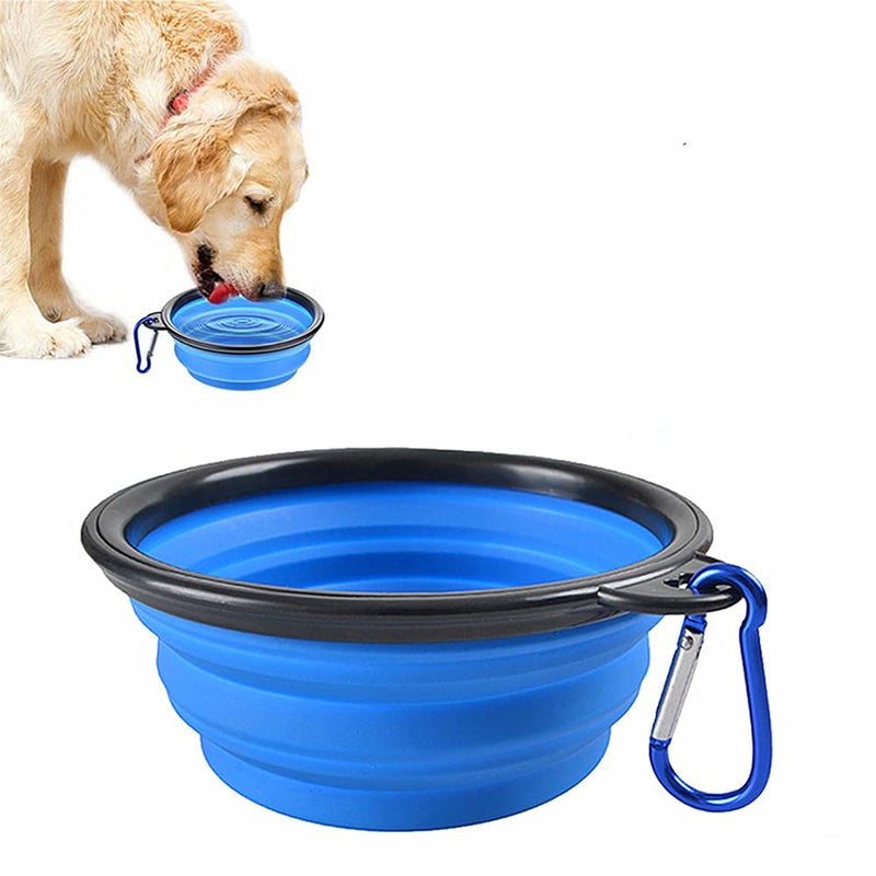 FDSHIP Collapsible Silicone Dog Bowl (Large Size) Foldable Expandable Cup Dish for Pet Cat Food Water Feeding, Portable Travel Bowl with a Free Hook - Blue - Image 1