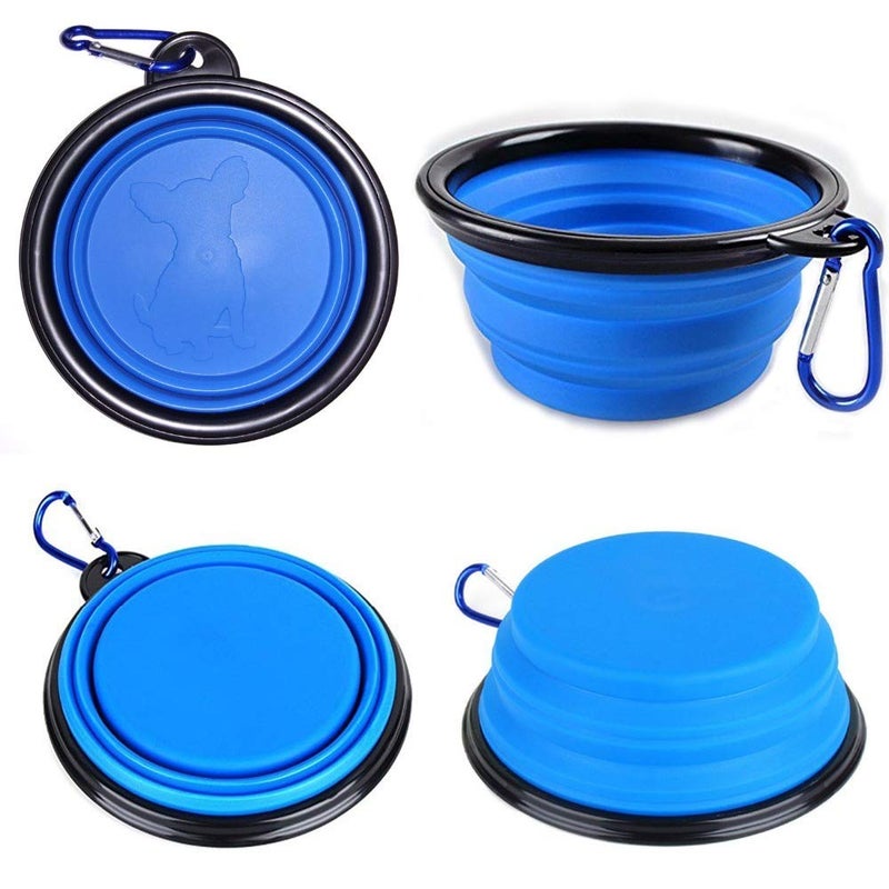 FDSHIP Collapsible Silicone Dog Bowl (Large Size) Foldable Expandable Cup Dish for Pet Cat Food Water Feeding, Portable Travel Bowl with a Free Hook - Blue - Image 3