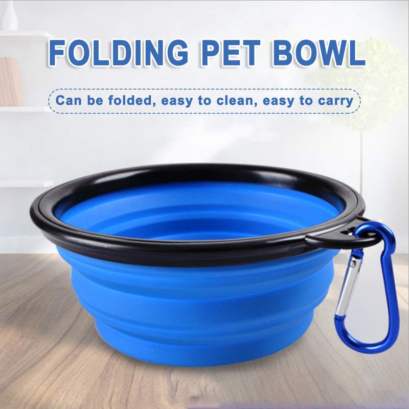 FDSHIP Collapsible Silicone Dog Bowl (Large Size) Foldable Expandable Cup Dish for Pet Cat Food Water Feeding, Portable Travel Bowl with a Free Hook - Blue - Image 4