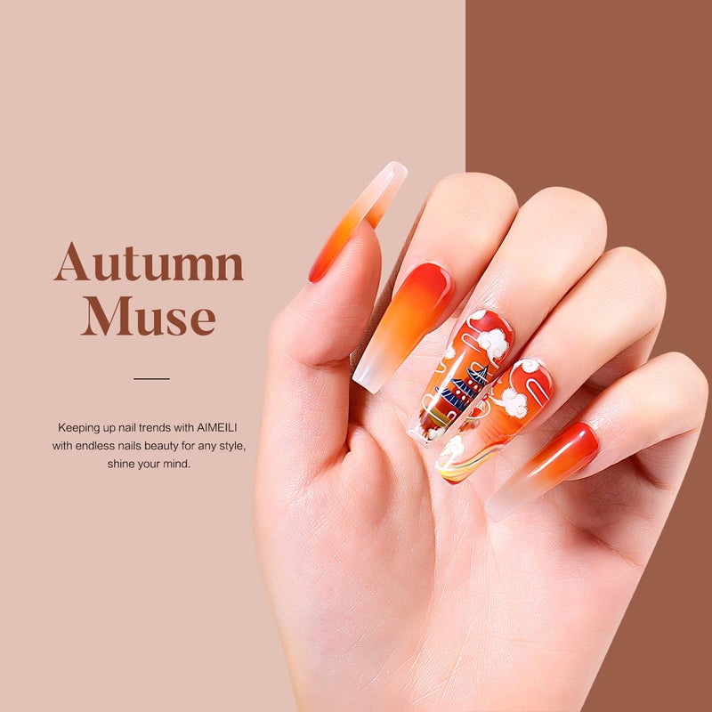 AIMEILI Soak Off U V LED Hema Free Fall Gel Nail Polish Set for Halloween Nail Art Gifts, Cruelty Free, Vegan, Wine Brown Neutral Gel Nail Polish Set Of 12pcs - Kit Set 4 - Image 2