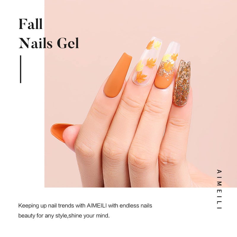 AIMEILI Soak Off U V LED Hema Free Fall Gel Nail Polish Set for Halloween Nail Art Gifts, Cruelty Free, Vegan, Wine Brown Neutral Gel Nail Polish Set Of 12pcs - Kit Set 4 - Image 4