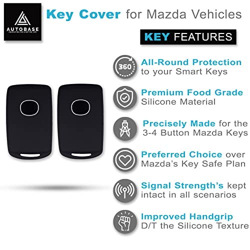 Autobase Remote Key Fob Silicone Case Cover for 2019 2020 2021 2022 2023 2024 2025 Mazda 3 6 CX4 CX5 CX8 CX9 CX-30 Mazda 3 Hatchback | Car Key Protection Accessory (Black) - Image 3