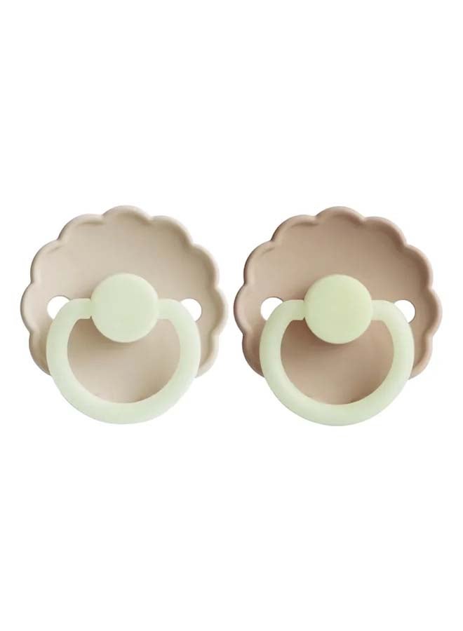 FRIGG Daisy Silicone Baby Pacifier 0-6M 2-Pack Cream/Croissant Night - Size 1 - Image 1