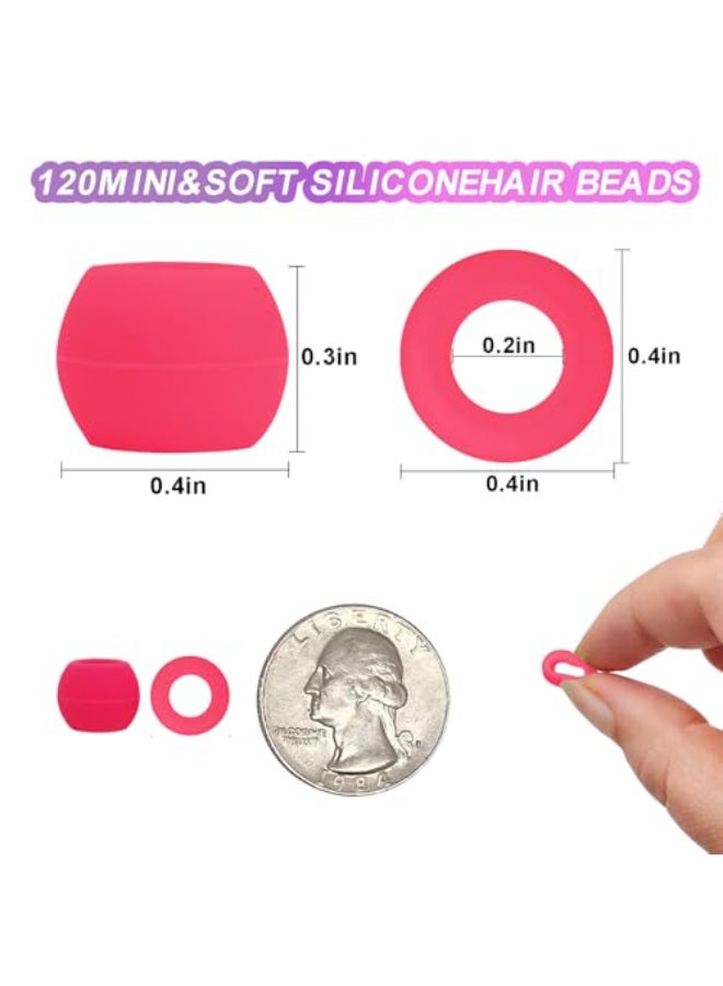 Everfunny 120 Pcs Silicone Hair Beads for Women Girls Braids Soft Colorful Pony Beads Bulk for Kids Girls Women Hair Accessories for Braids Pink - Image 3