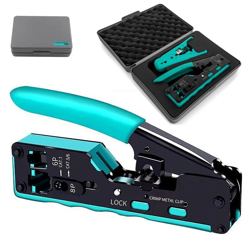XIKKART Pass Through Cat7 / Cat5 Crimping Tool Kit With Cable Stripper and Cutter for Network RJ45 Ethernet LAN Cable Compatible With Connectors Cat5 Cat5e Cat6 Cat6A Cat7 and RJ11 RJ12 STP/UTP - Image 1