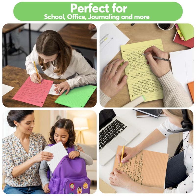 Manaloom Colored Notebook Paper â€“ 8.5 x 11, 150 Sheets â€“ Thick 80 gsm College Ruled Colorful Loose Leaf Filler Paper â€“ 3-Hole Punched Binder Papers for School, Office, and Journaling (Bright) - Image 5