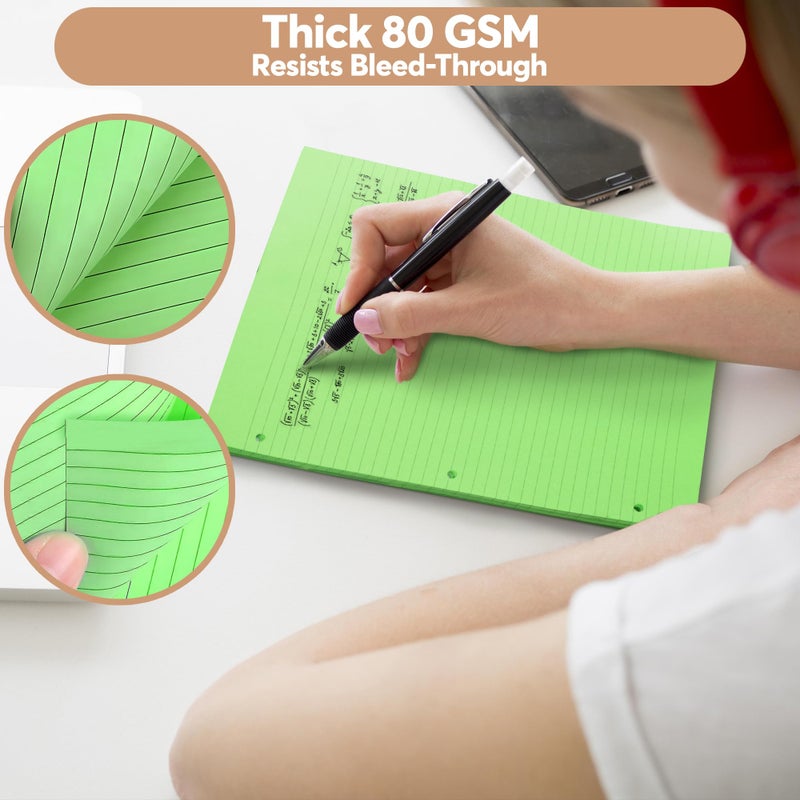 Manaloom Colored Notebook Paper â€“ 8.5 x 11, 150 Sheets â€“ Thick 80 gsm College Ruled Colorful Loose Leaf Filler Paper â€“ 3-Hole Punched Binder Papers for School, Office, and Journaling (Bright) - Image 4