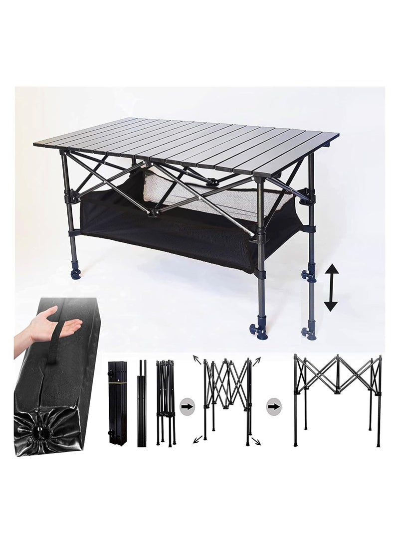 Organized Home Adjustable Portable Camping Picnic Aluminum Family Table with 4 Chairs Set and Large Storage for Outdoor Travel Garden BBQ Beach Party with Carrying Storage Bag - Image 5