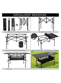 Organized Home Adjustable Portable Camping Picnic Aluminum Family Table with 4 Chairs Set and Large Storage for Outdoor Travel Garden BBQ Beach Party with Carrying Storage Bag  - Image 2