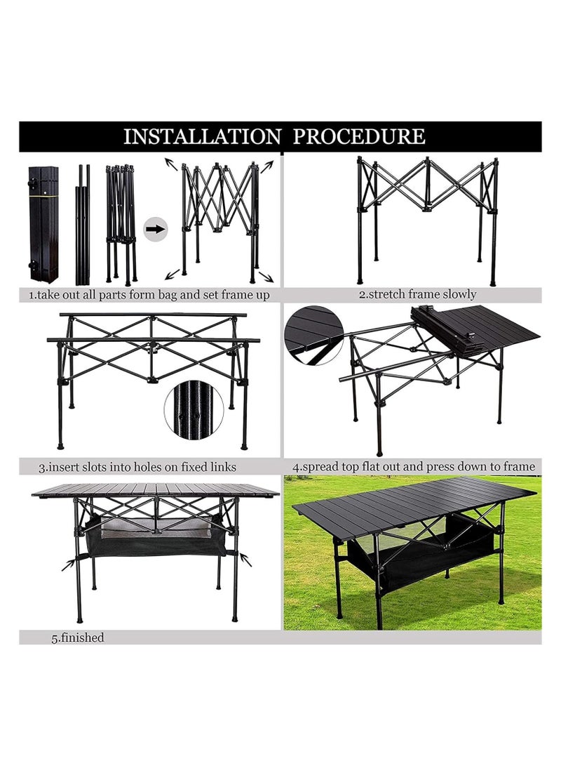 Organized Home Adjustable Portable Camping Picnic Aluminum Family Table with 4 Chairs Set and Large Storage for Outdoor Travel Garden BBQ Beach Party with Carrying Storage Bag - Image 2