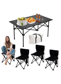 Organized Home Adjustable Portable Camping Picnic Aluminum Family Table with 4 Chairs Set and Large Storage for Outdoor Travel Garden BBQ Beach Party with Carrying Storage Bag  - Image 1