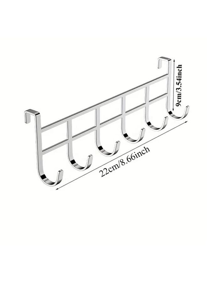 Silvery No Drill Over The Door Hook Rack Heavy Duty Metal Hanger With 6 Hooks - Image 4