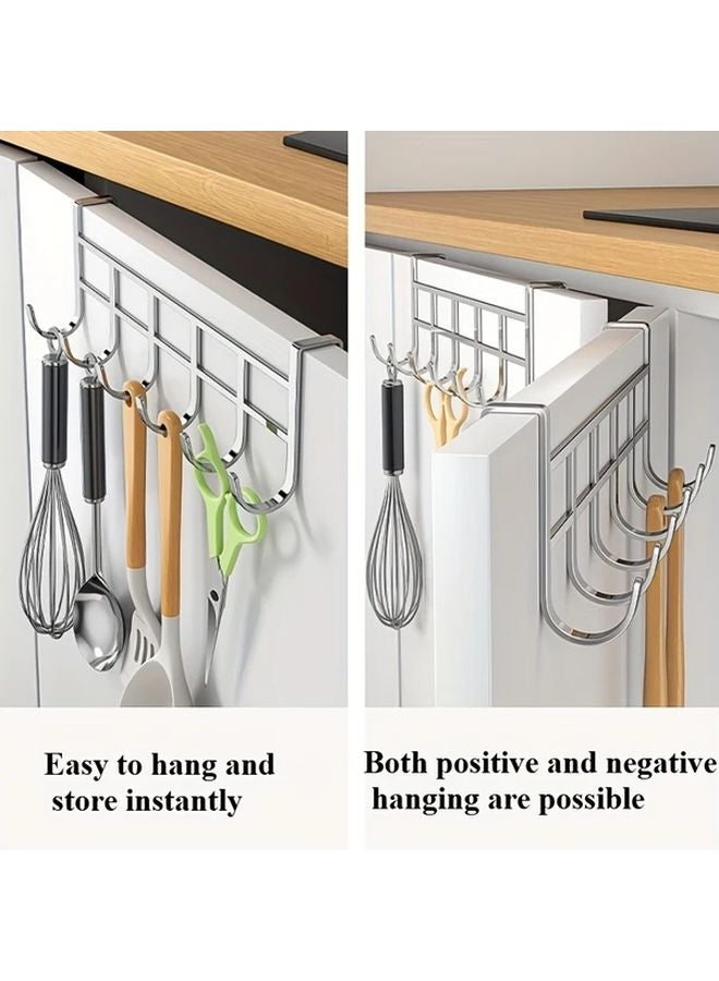 Silvery No Drill Over The Door Hook Rack Heavy Duty Metal Hanger With 6 Hooks - Image 3