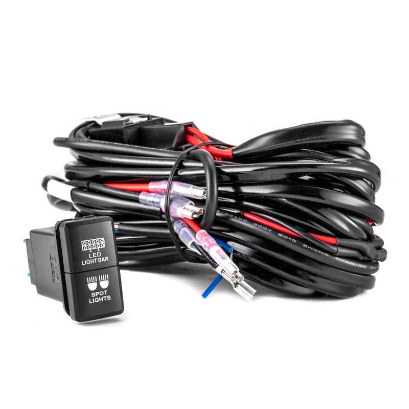WeiSen 3-Lead LED Wiring Harness kit Light Bar Switch & Spot Light Compatible with Toyota Tacoma Tundra 4Runner RAV4 Highlande with Dual Switch Tall Style 1.28â€³x 0.87â€³(38mm x 22mm) - Image 1