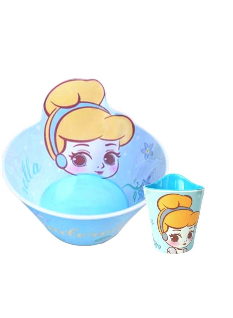 Disney Melamine Anti Shock Drop Proof Dining Bowl and Cup Set for Kids and Toddlers  perfect for cereal, snacks, juice, or milk.(Cinderella) - Image 1