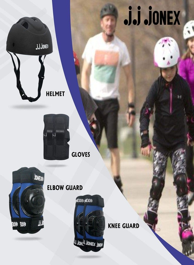 Jonex JJ Jonex Skating Guard, Protective Skating Guard Kit | Skate, Cycling Protection Set | Multi Sport Gear for Children Age 5-16 Years, Helmet Elbow Guards Knee Caps & Hand Gloves (Black-Blue, Small) - Image 2