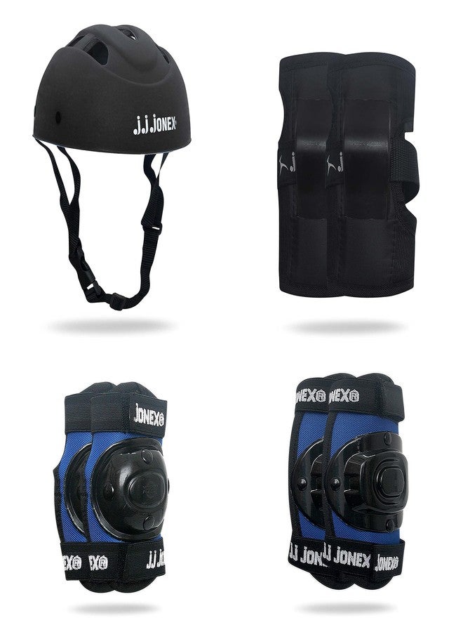 Jonex JJ Jonex Skating Guard, Protective Skating Guard Kit | Skate, Cycling Protection Set | Multi Sport Gear for Children Age 5-16 Years, Helmet Elbow Guards Knee Caps & Hand Gloves (Black-Blue, Small) - Image 1