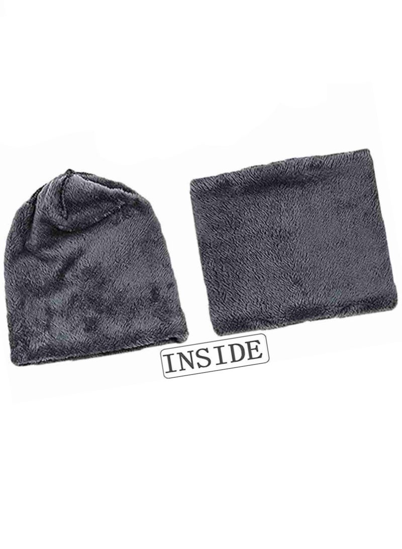 Set of Beanie Hat and Scarf , Warm Knit Hat Thick Fleece Lined Winter Cap with Neck Warmer  - Image 3