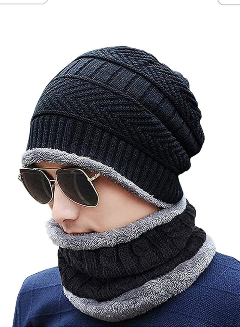 Set of Beanie Hat and Scarf , Warm Knit Hat Thick Fleece Lined Winter Cap with Neck Warmer  - Image 2