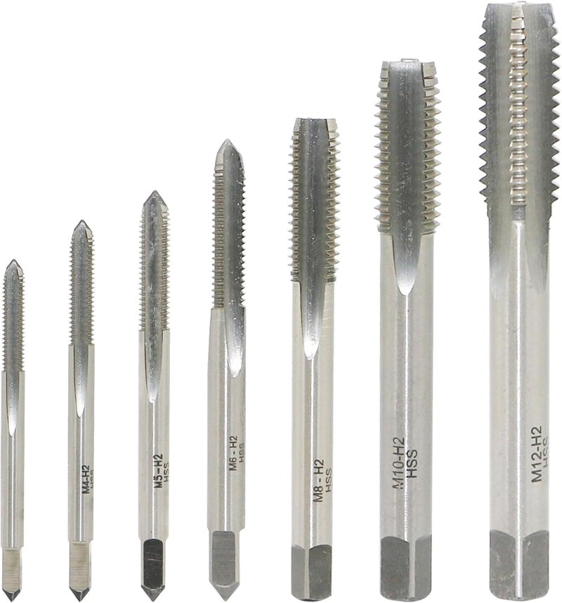 LingGan 7-Piece Metric Tap Set M3M4M5M6M8M10M12, 6542 HSS High-Speed Steel Straight Flute Hand Thread Tap, Suitable for Precise Thread Set, Machinist DIY, Thread Cutting Tool - Image 1
