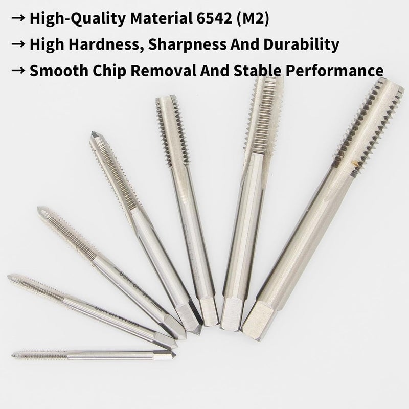 LingGan 7-Piece Metric Tap Set M3M4M5M6M8M10M12, 6542 HSS High-Speed Steel Straight Flute Hand Thread Tap, Suitable for Precise Thread Set, Machinist DIY, Thread Cutting Tool - Image 2