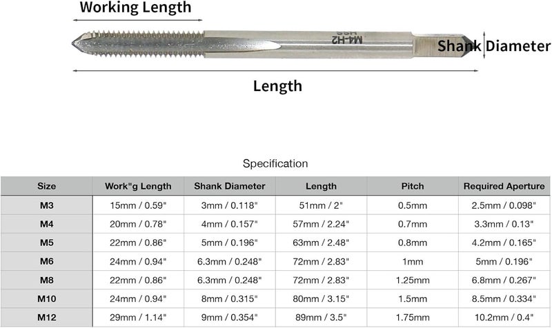 LingGan 7-Piece Metric Tap Set M3M4M5M6M8M10M12, 6542 HSS High-Speed Steel Straight Flute Hand Thread Tap, Suitable for Precise Thread Set, Machinist DIY, Thread Cutting Tool - Image 4