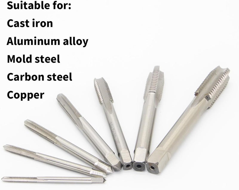 LingGan 7-Piece Metric Tap Set M3M4M5M6M8M10M12, 6542 HSS High-Speed Steel Straight Flute Hand Thread Tap, Suitable for Precise Thread Set, Machinist DIY, Thread Cutting Tool - Image 3
