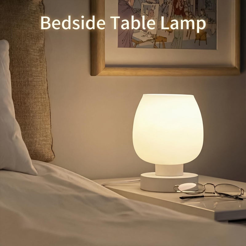 ONEWISH Small Bedside Lamp for Bedroom, 3-Way Dimmable Touch Control, 600 Lumen Bright Opal Glass Shade, 7.5 Inch Ultra Compact Nightstand Lamp, Warm White 2700K LED Bulb Included, Modern Design - Image 3