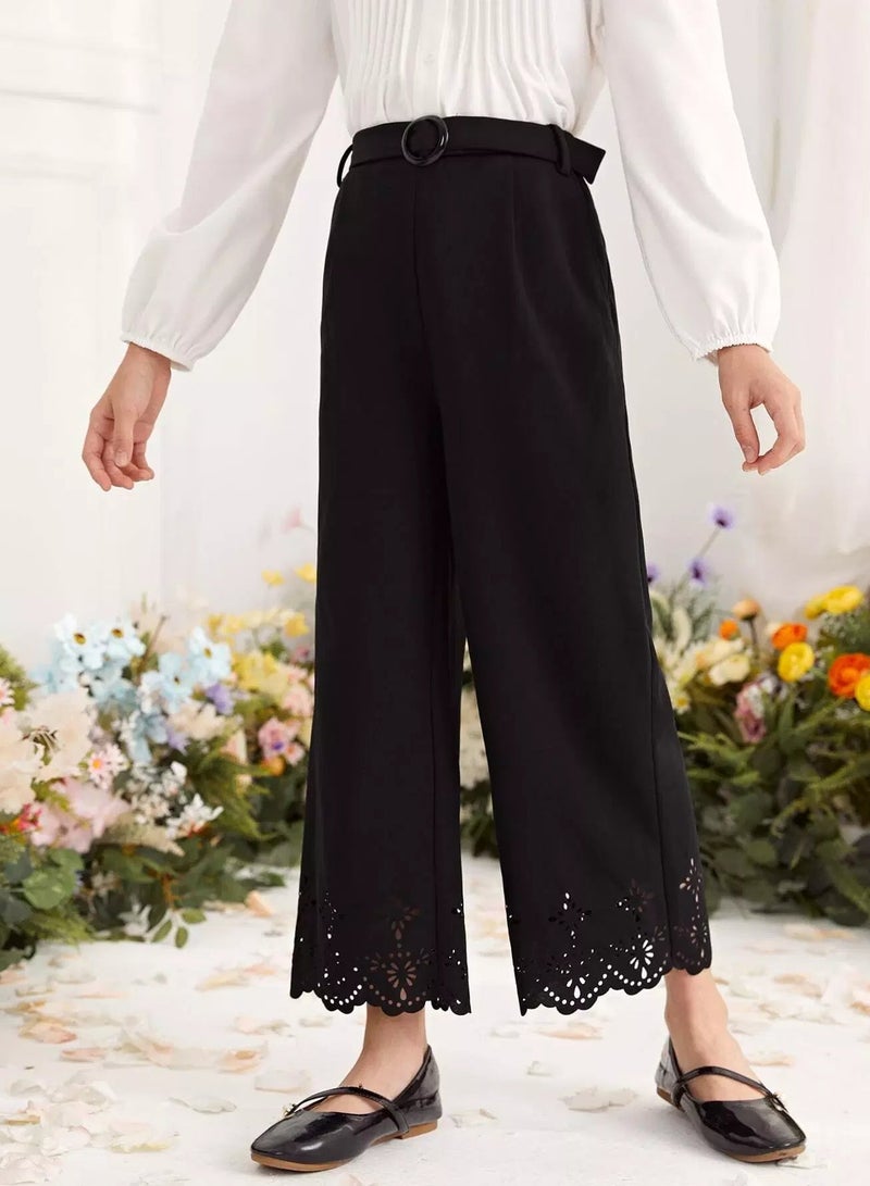 Girls Belted Laser Cut Wide Leg Pants  - Image 1