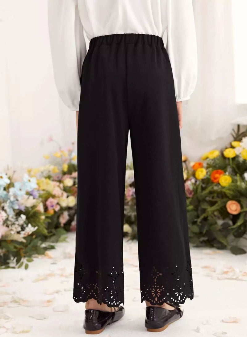 Girls Belted Laser Cut Wide Leg Pants  - Image 2