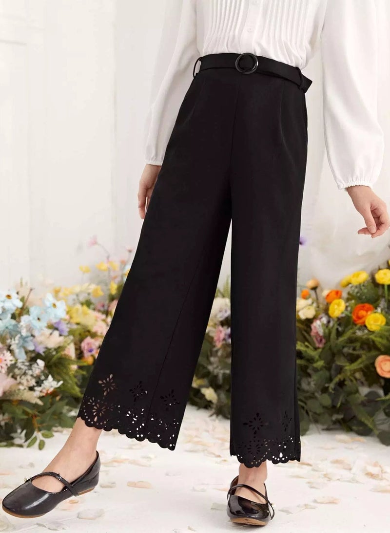 Girls Belted Laser Cut Wide Leg Pants  - Image 5