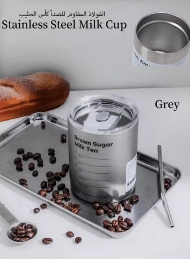 350ML/11.83oz Stainless Steel Vacuum Insulated Tumbler Cups with Lid and Straw,Leak Proof Drinking Coffee Mug for for Ice Cold or Warm Drinking,Water Iced Tea or Coffee Smoothie and More Coffee Travel Mug for Car/Home/Office/Party/Camping,Gray  - Image 1