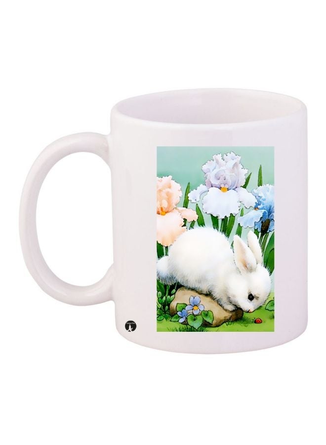 RYN Bunny Rabbit Printed Coffee Mug White/Beige/Blue 11ounce