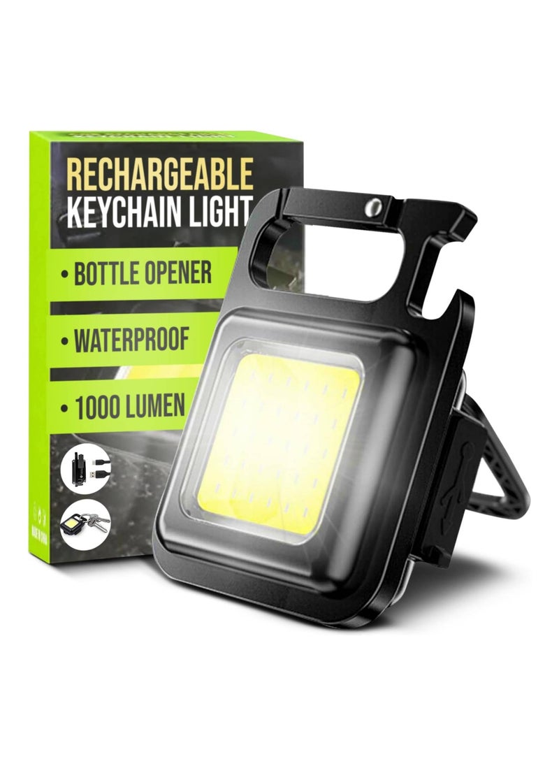 Rechargeable Keychain LED Flashlight with 1000 Lumen Super Bright LED, Bottle Opener & Waterproof Design - Image 1