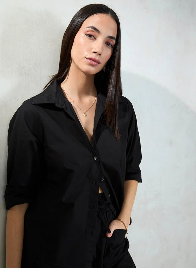 فيرجيو قميص فيرجيو قطن أسود بأكمام طويلة