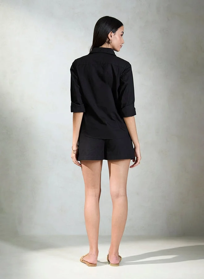 Virgio  VIRGIO 100% Cotton Black Shirt With Long Sleeves  | Best Price UAE